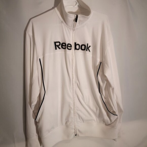 Reebok Play Dry White w/ Black Men's Size Large Full Zip Athletic Jacket - Picture 1 of 5